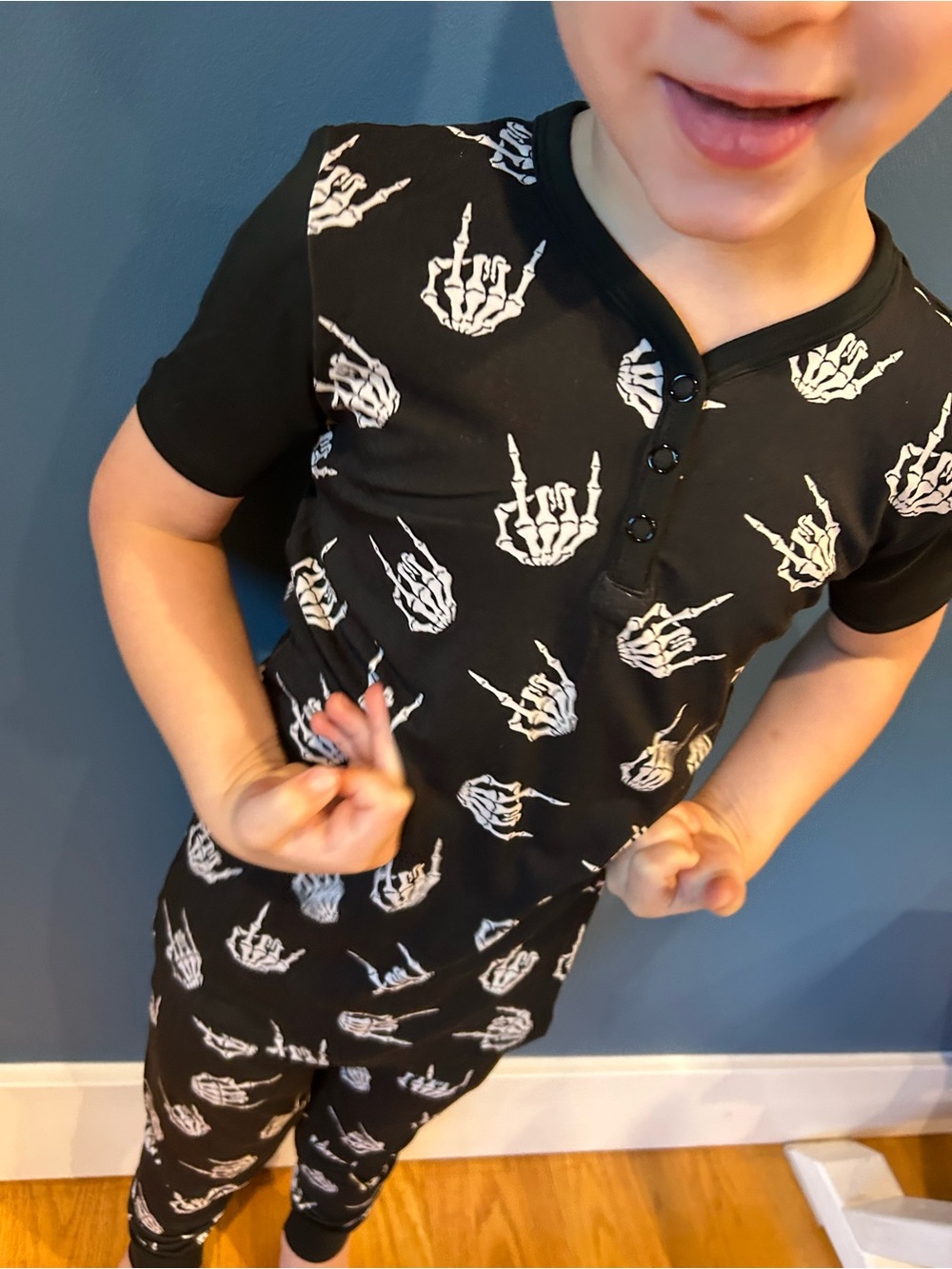 Kids Black Graphic Skeleton Pajamas